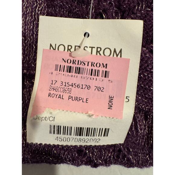 Vintage Y2K Nordstrom NWT Tussah Silk Blend Purple Metallic Ruffle Scarf - Picture 6 of 7